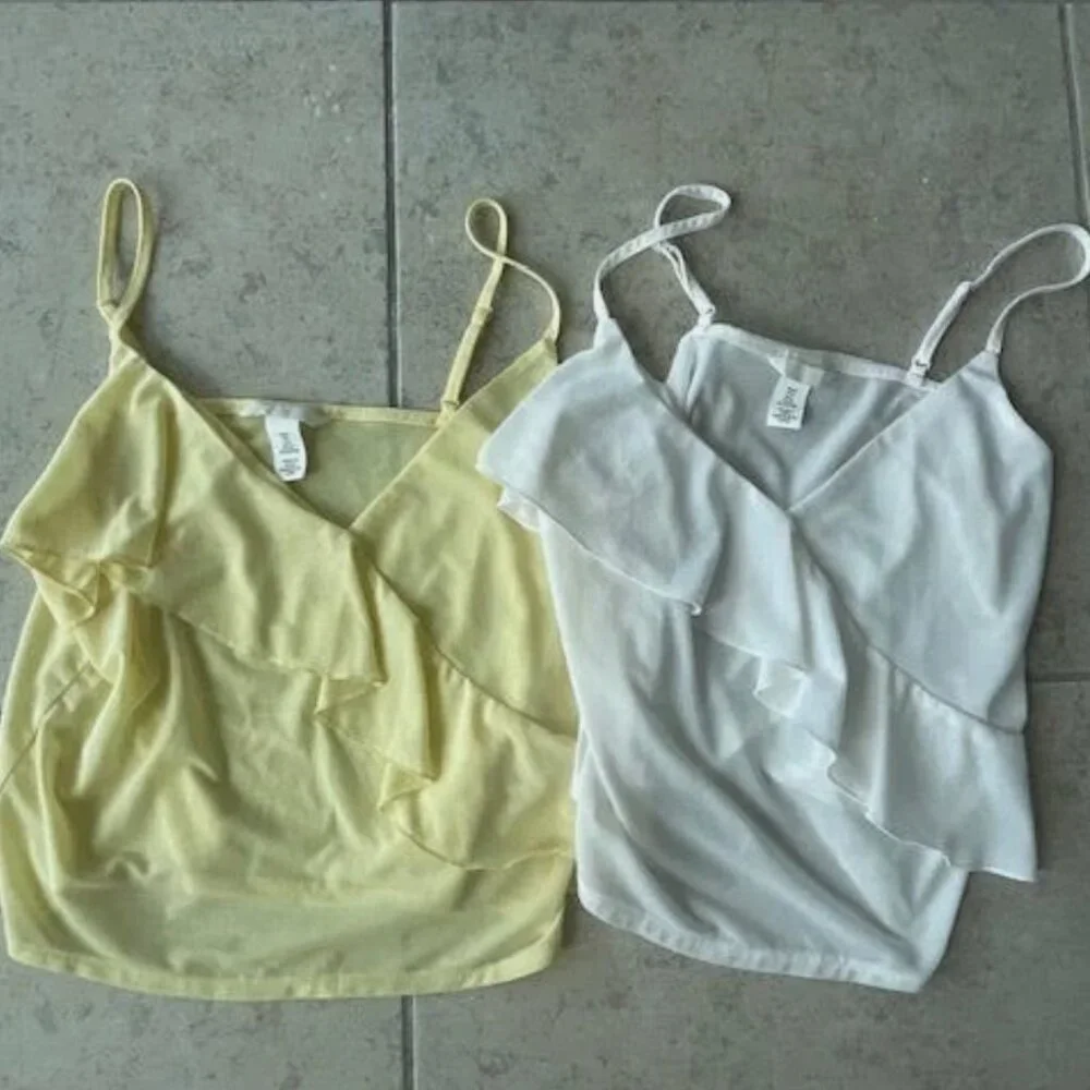 H&M 2x Ruffle Top Strappy Butter Yellow White Cream Small NWOT